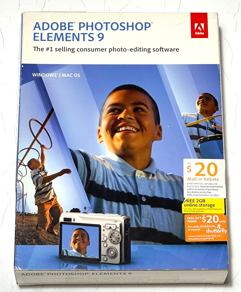 Adobe Photoshop Elements 9 (Win/Mac) 2-Discs w/Serial & Lightroom 3 30day Trial