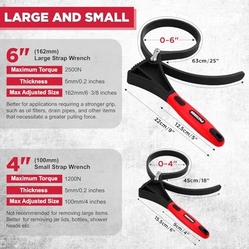 2-Piece Rubber Strap Adjustable Wrench Set Diameter 2-Pc Strap Wrench Set - Red