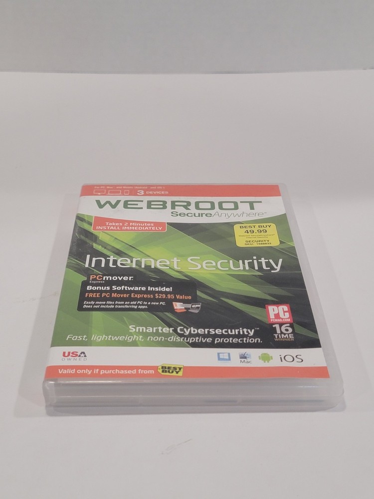 Webroot Secure Anywhere Internet Security PC Mac Mobile 3 Device