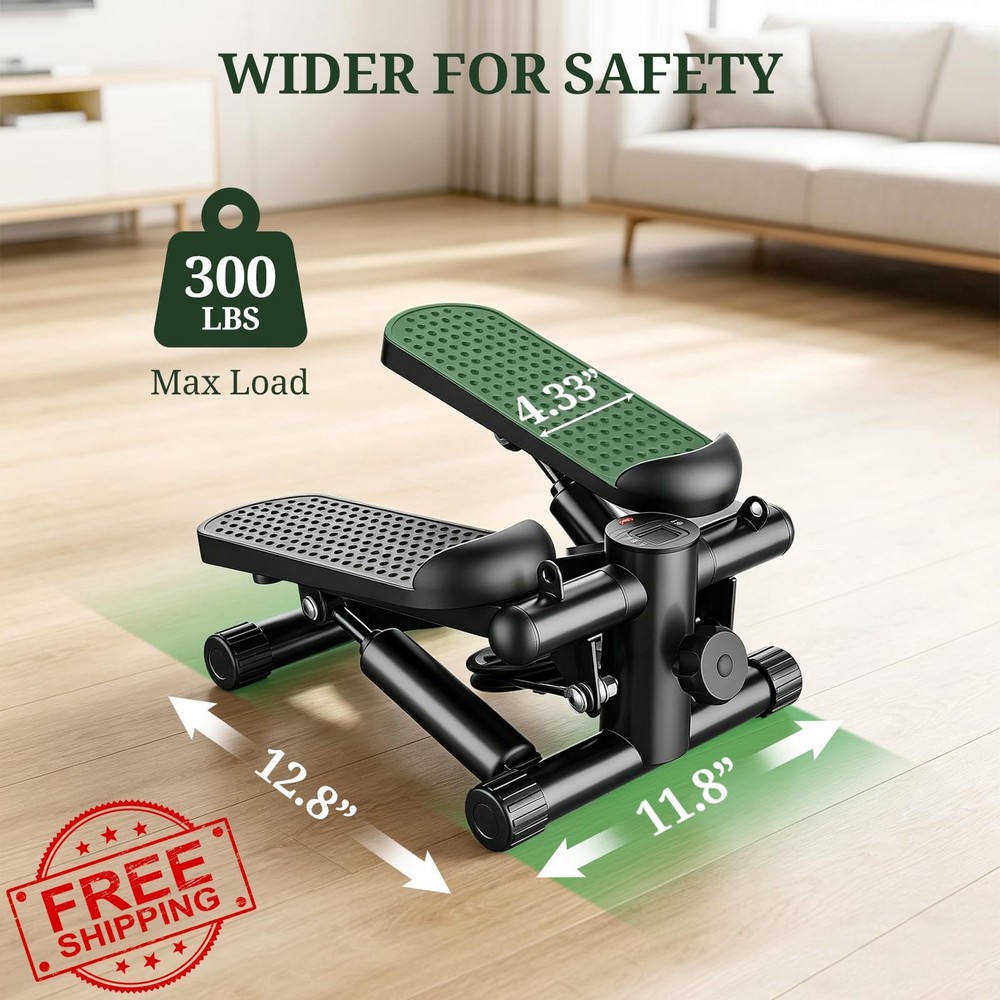 Mini Stair Stepper Exercise Machine Resistance Bands LCD Black