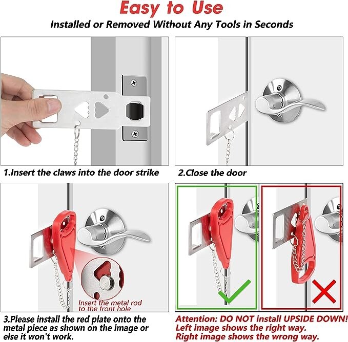 Portable Door Lock - Red/Silver