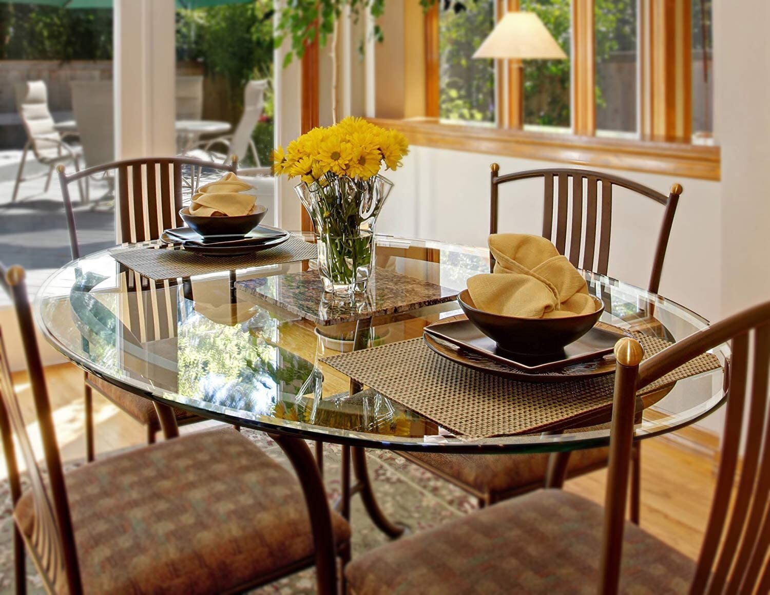 Round Glass Table Top Clear Tempered Glass 3/8" Inch Thick Beveled Polished Edge