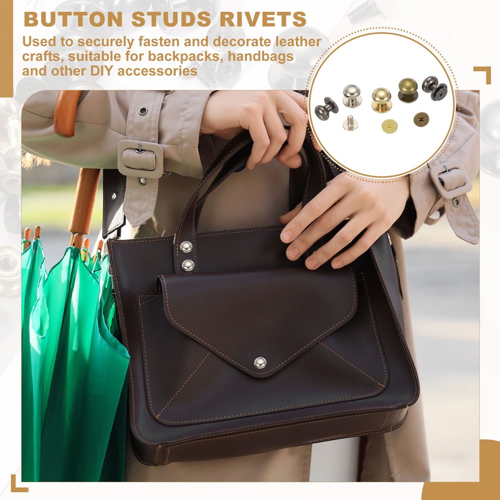 20Set 5mm Leather Rivets Ball Head Stud Screw Back Round Head Button Silver