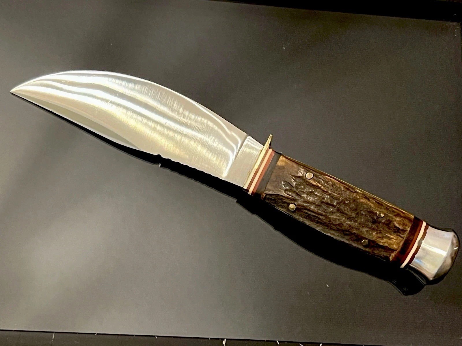 VINTAGE VOSS CUT. CO.GERMANY THICK STAG HUNTING KNIFE SKINNER BLADE 8-1/4” MINT