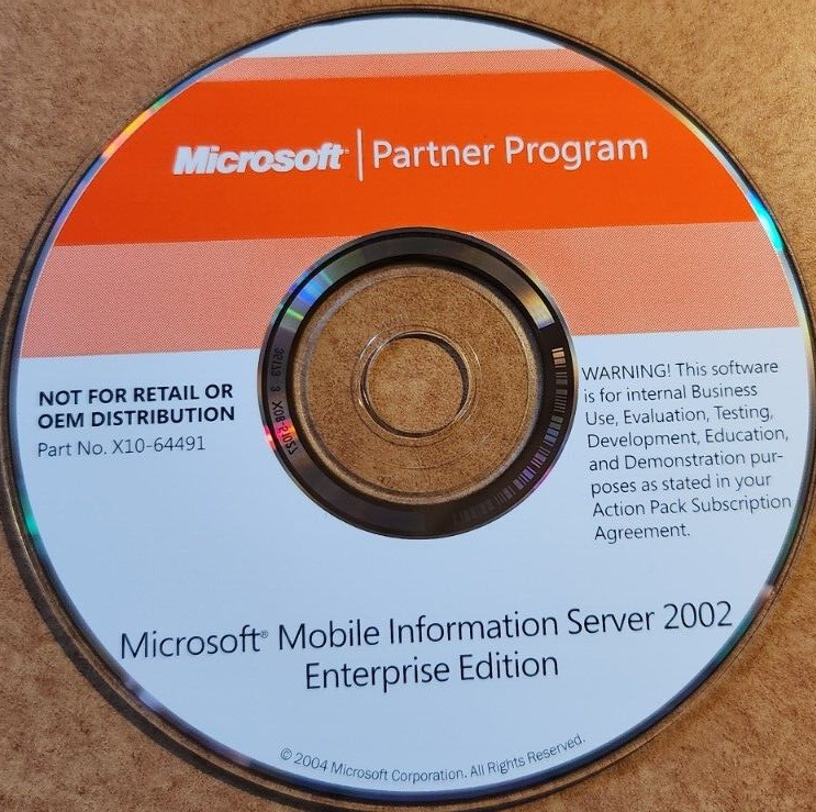 Microsoft Mobile Information Server 2002 Enterprise Edition CD X10-64491 + KEY