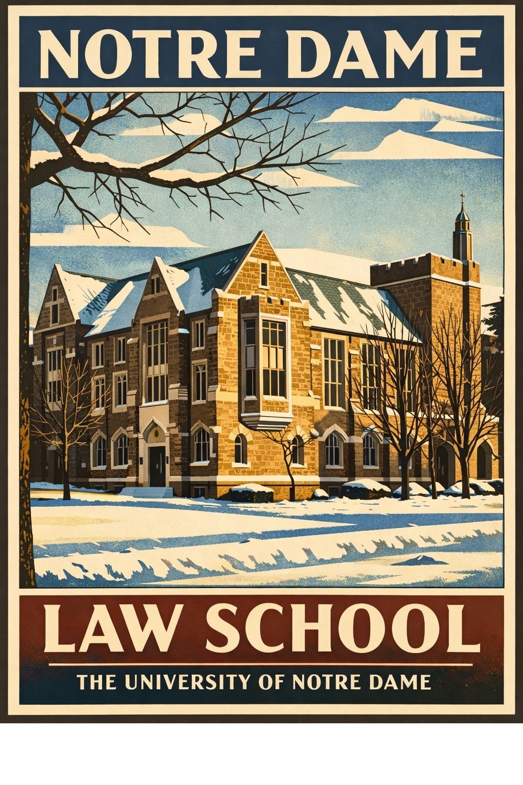 Notre Dame Law School Poster 🏫 -  University Art Decor - 24x36” Hi-Res💎 Print