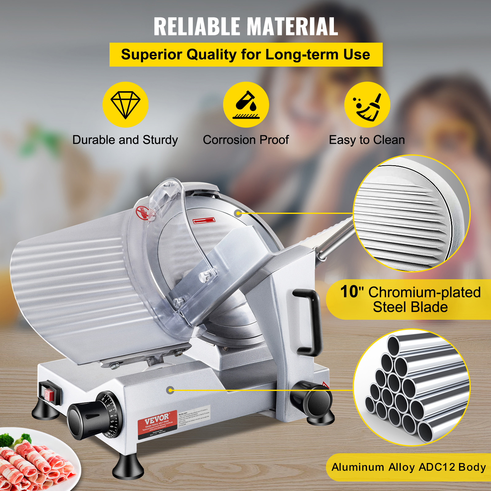 VEVOR Commercial Electric Meat Slicer Deli Food Cutter 10" Blade 240W 350-400RPM