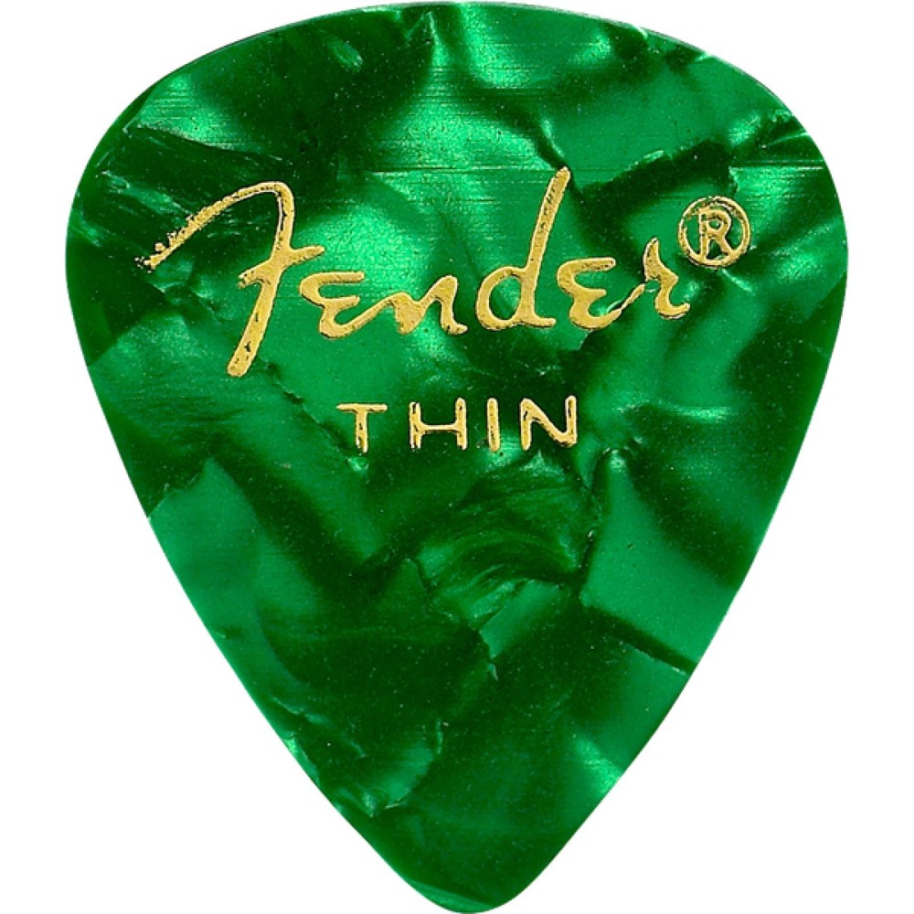 Fender Premium Celluloid 351 Shape Guitar Picks, Thin, Green Moto, 12-Pack