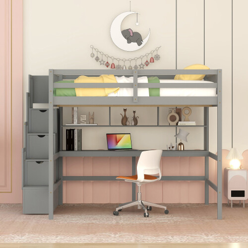 Full Size Loft Bed with Desk & Storage Staircases Full Size Loft Bunk Bed Frames