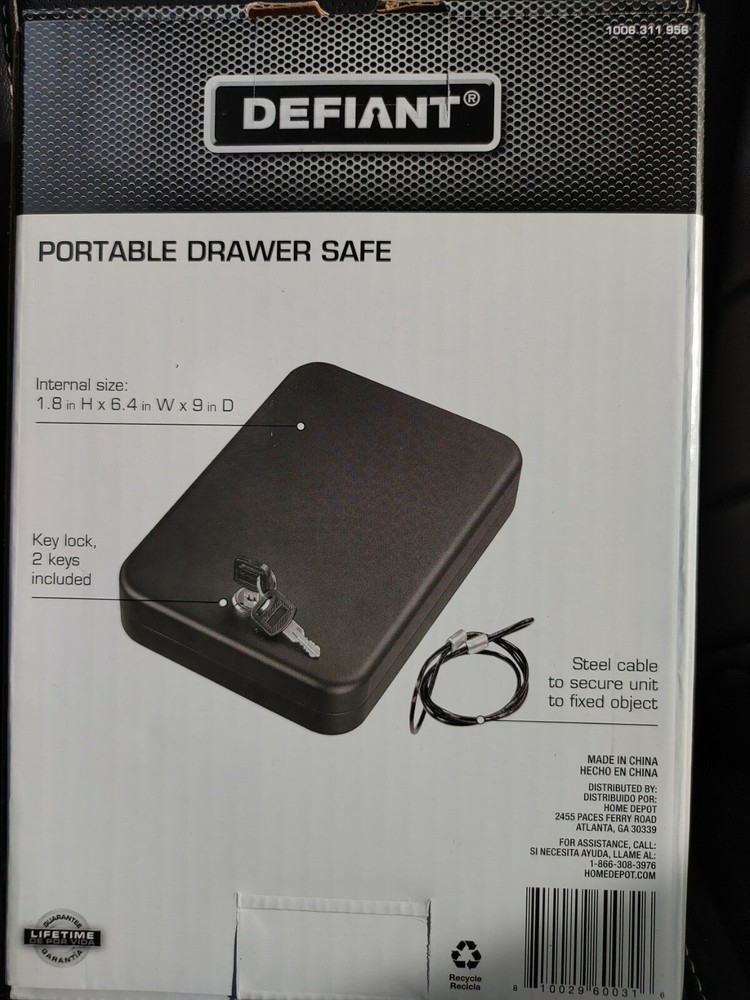 DEFIANT Portable Drawer Safe: KEY LOCK