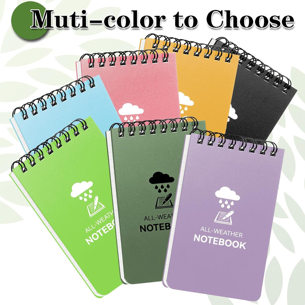 Waterproof Notebook, 4 Pack Top-Spiral Pocket Notepad, 3" X 5" Weatherproof Note