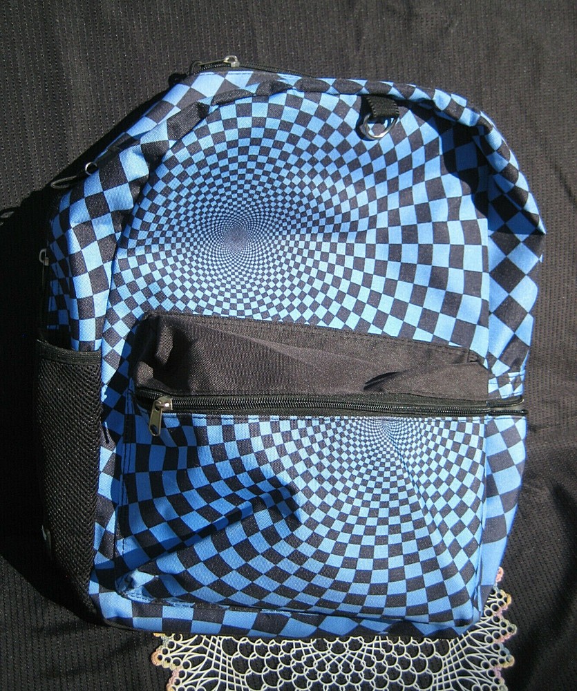 STARPOINT Psychedelic Black & Blue Checkered School BACKPACK Knapsack Book Bag