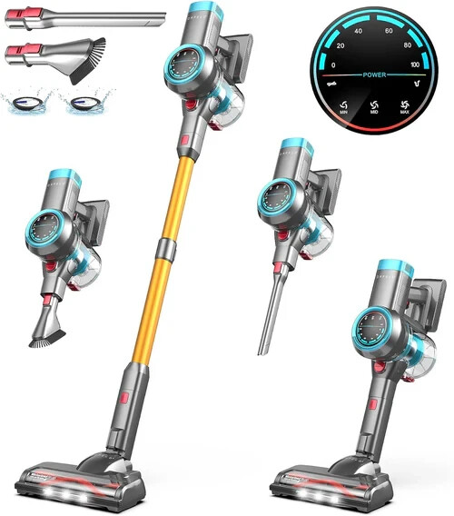 Cordless Vacuum Cleaner 450W/35Kpa Stick Vacuum with Self-Standing Max 60Mins