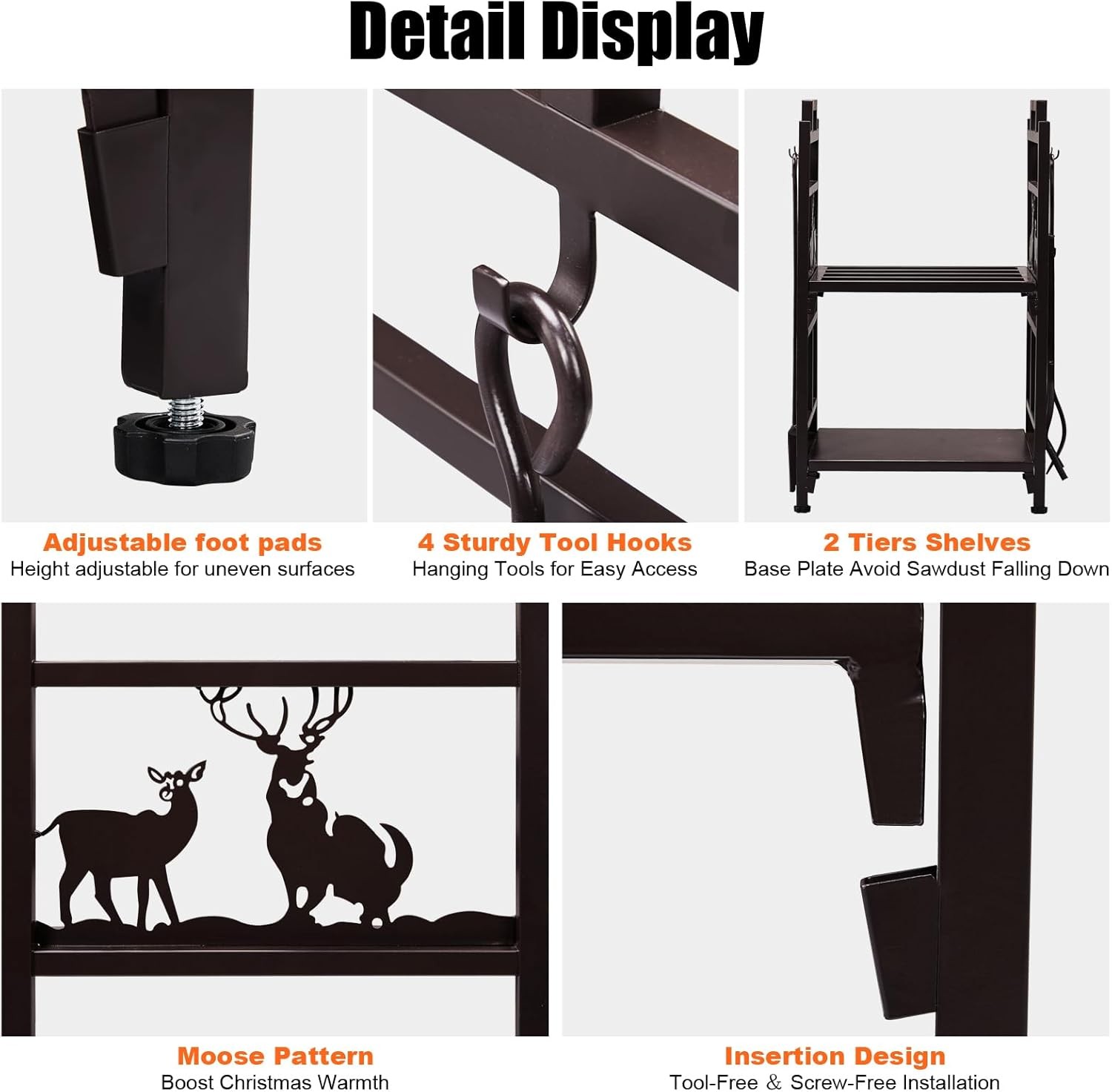 2-Tier Firewood Log Rack,Iron Lumber Storage Holder, Wood Pile Stacker Organizer