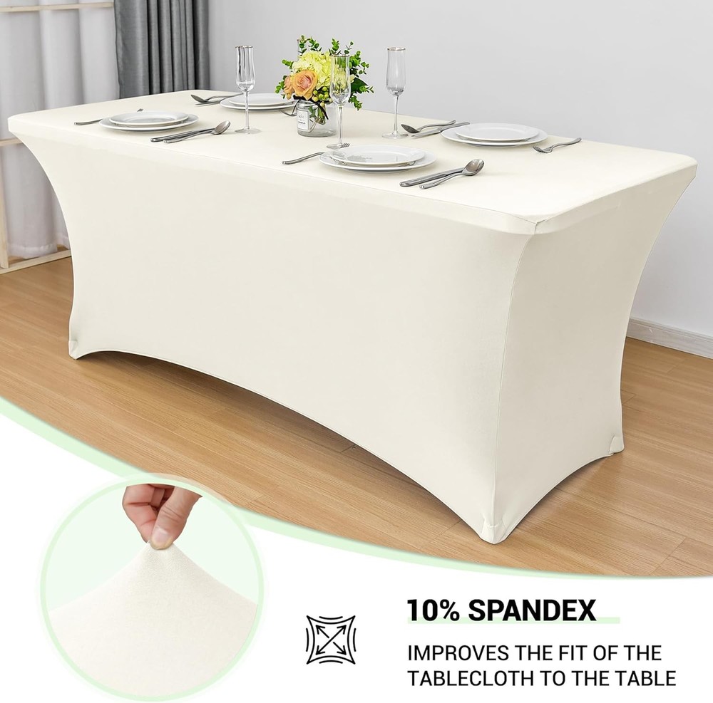 Obstal 6ft Cream Spandex Table Cover, 2 Pack, Fitted Rectangular