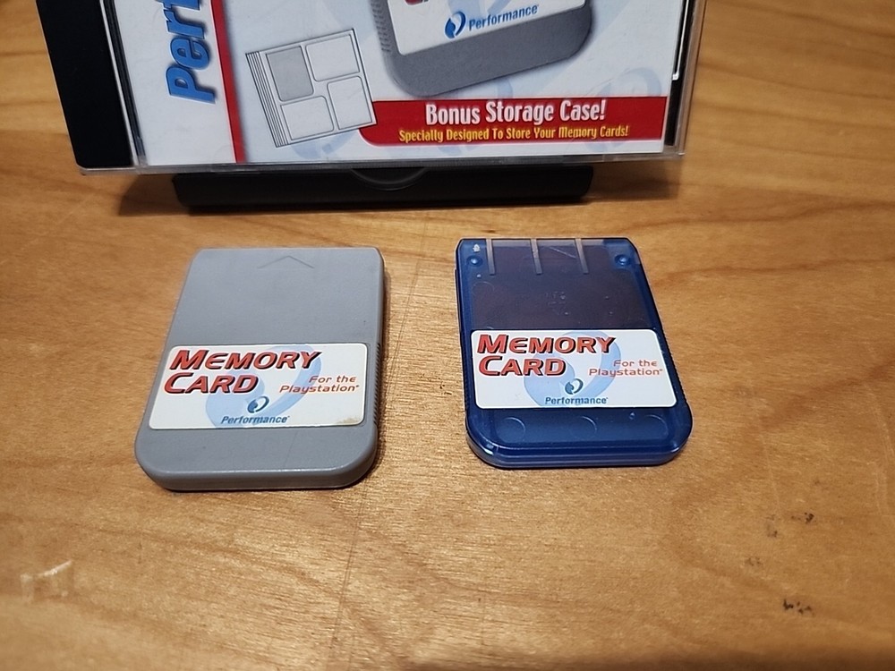 Performance Sony PlayStation 1 PS1 Memory Card Case + 2 Memory Cards