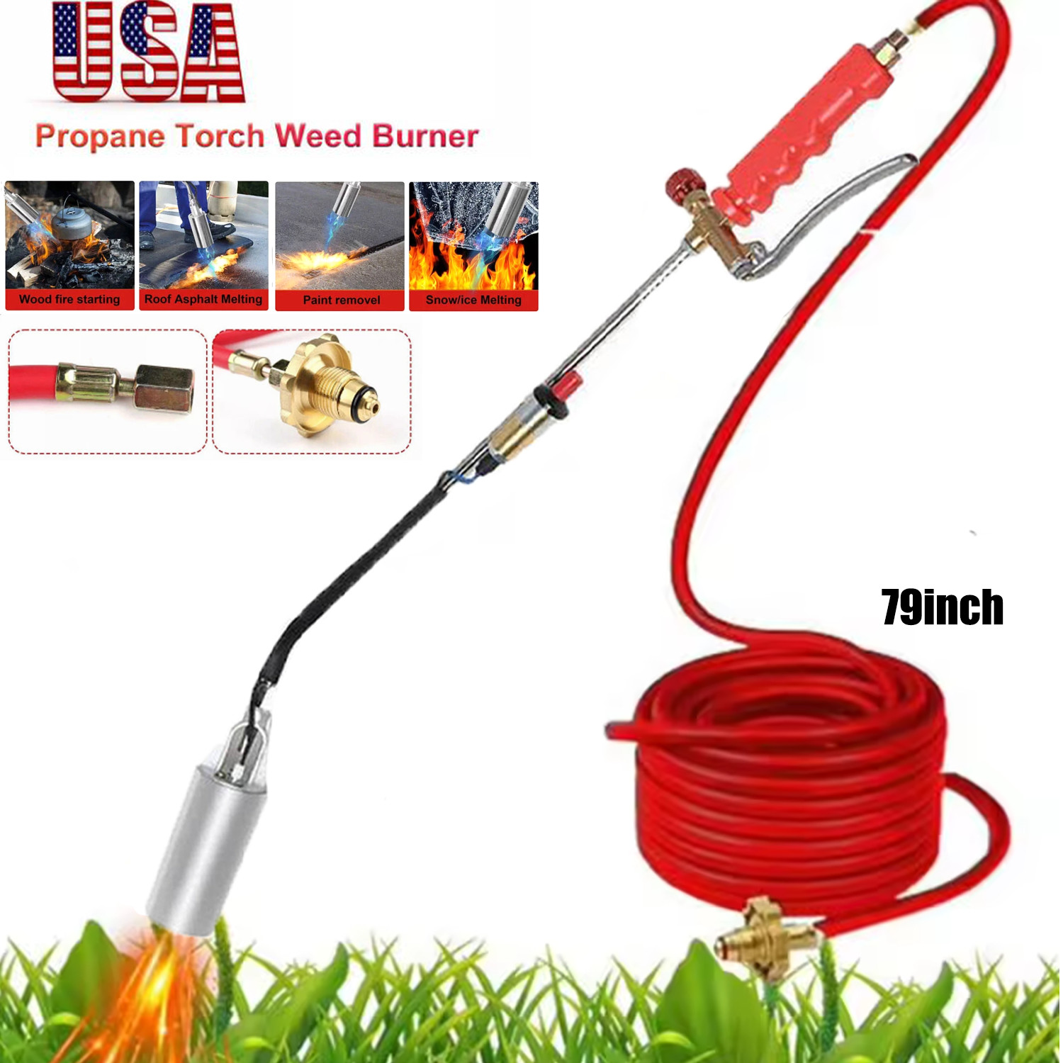 Portable Propane Weed Torch Burner Ice Melter Push Button Igniter with 79" Hose