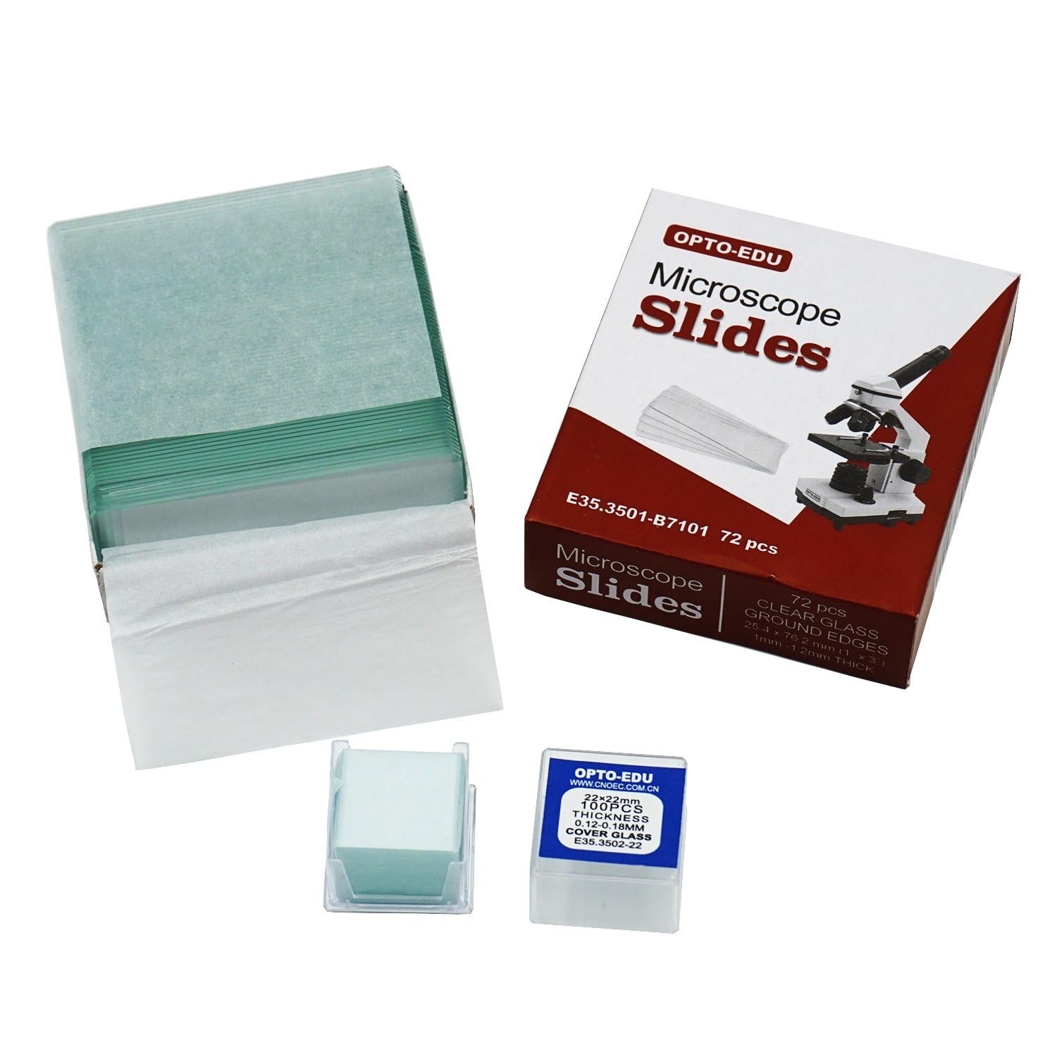 E35.3501 Blank Microscope Slides & 100-Pieces Square Cover Glass Slide Kit 1 Set