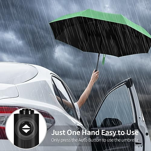 Windproof Travel Umbrella, Automatic Umbrellas for Rain, Auto-Mint Green