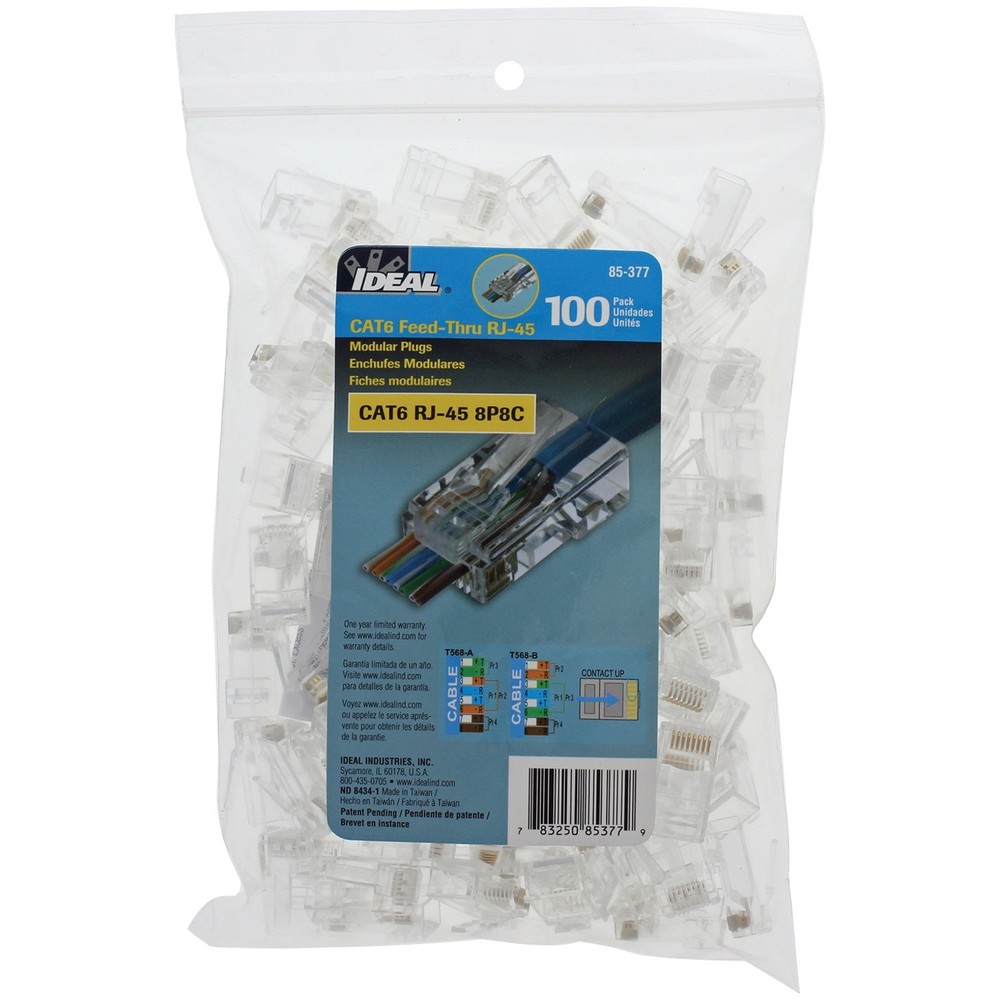 CAT-6 Feed-Thru RJ45 Mod Plugs 100 Pack