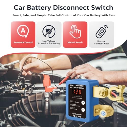 Kill Switch for Car - 12V Remote Battery Disconnect Switch Smart Voltage blue