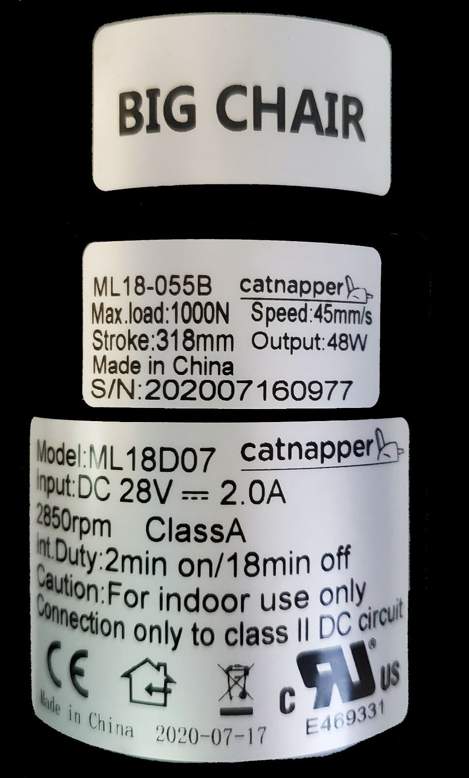 Mulin Electric Motor Actuator - ML18-055 - Catnapper - Power Recliner Motor