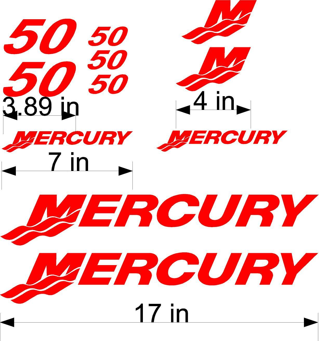 (11pc) Set of 50 Hp Mercury outboard boat cowling decal set custom color choices
