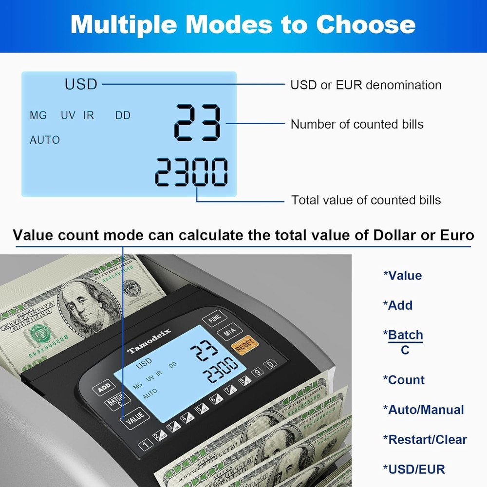 Professional Money Counting Machine with LCD & Counterfeit Detection Features