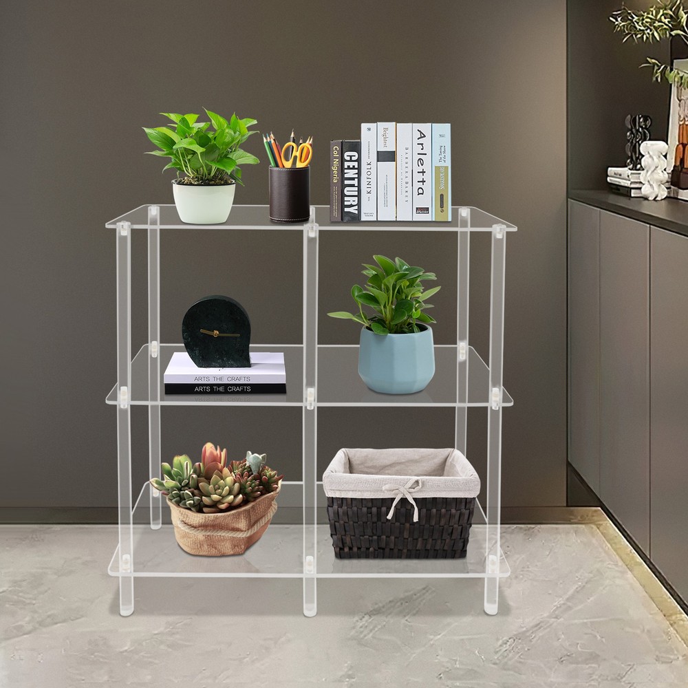 Acrylic Table, Small Entryway Table with Open Shelves, Clear Entry Table