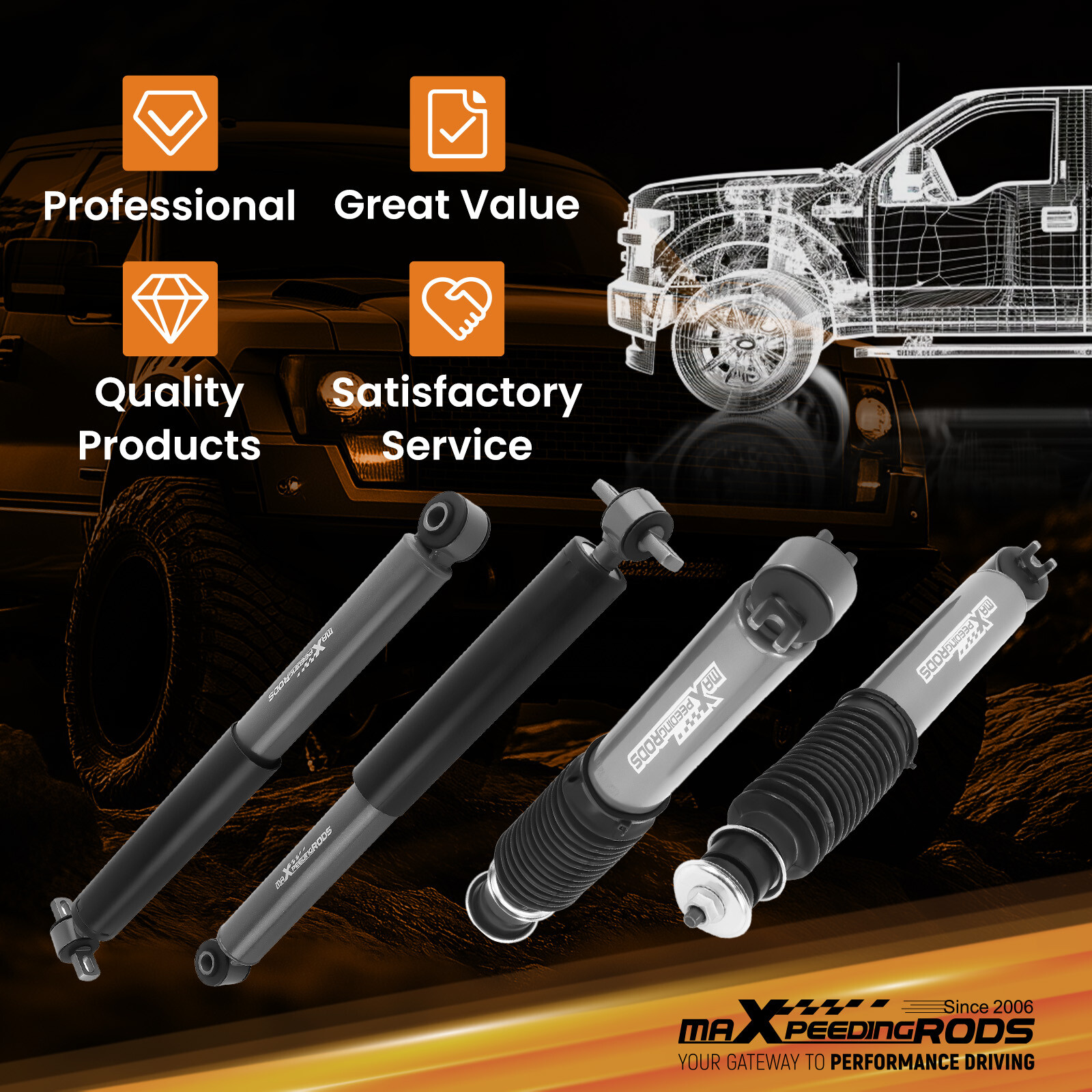 Front 2- 5" Rear 3-6" Drop Lowering Shocks for Chevy S10/GMC Sonoma 1982-2004