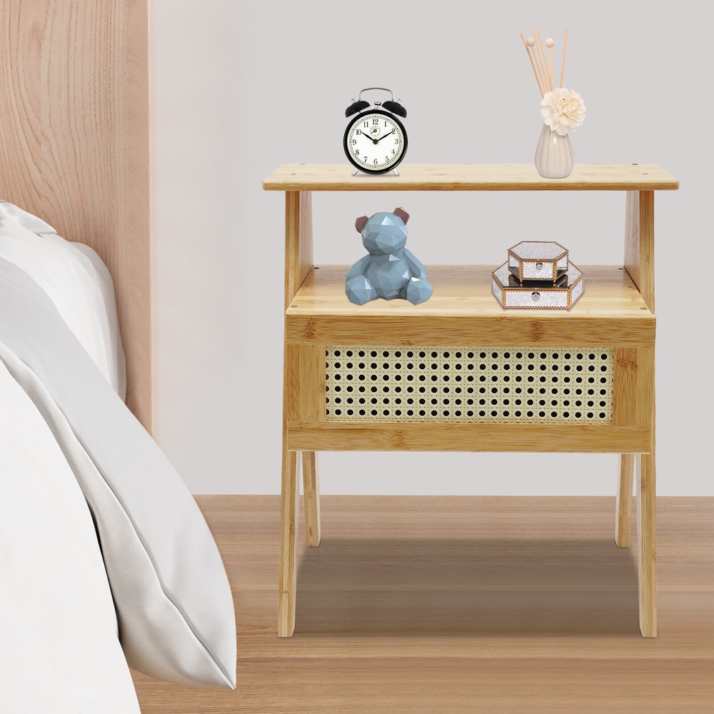 Bamboo Nightstand, End Table with Drawer, Bedside Table Sofa Side for Bedroom