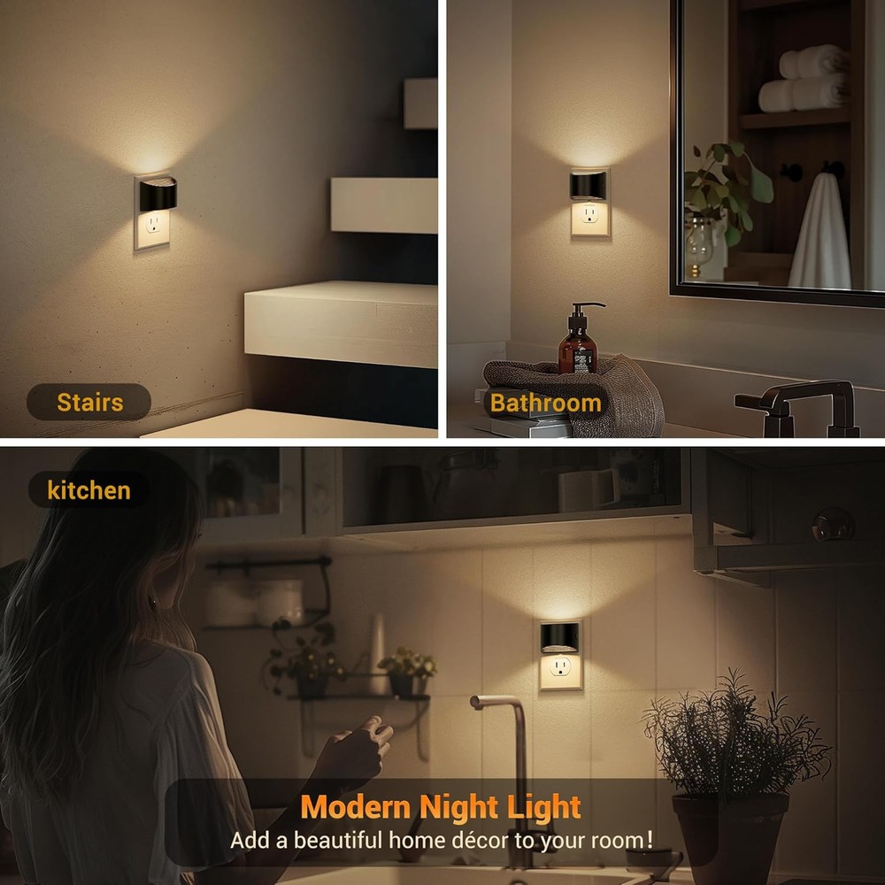 JandCase Night Light, Automatic Lights Plug into Wall,2 Pack Dusk Black