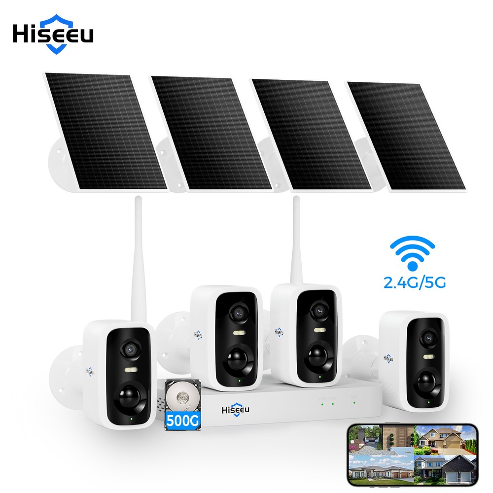 Hiseeu 10CH Solar Battery Powered 4MP Wireless Security Camera System 2Way Audio