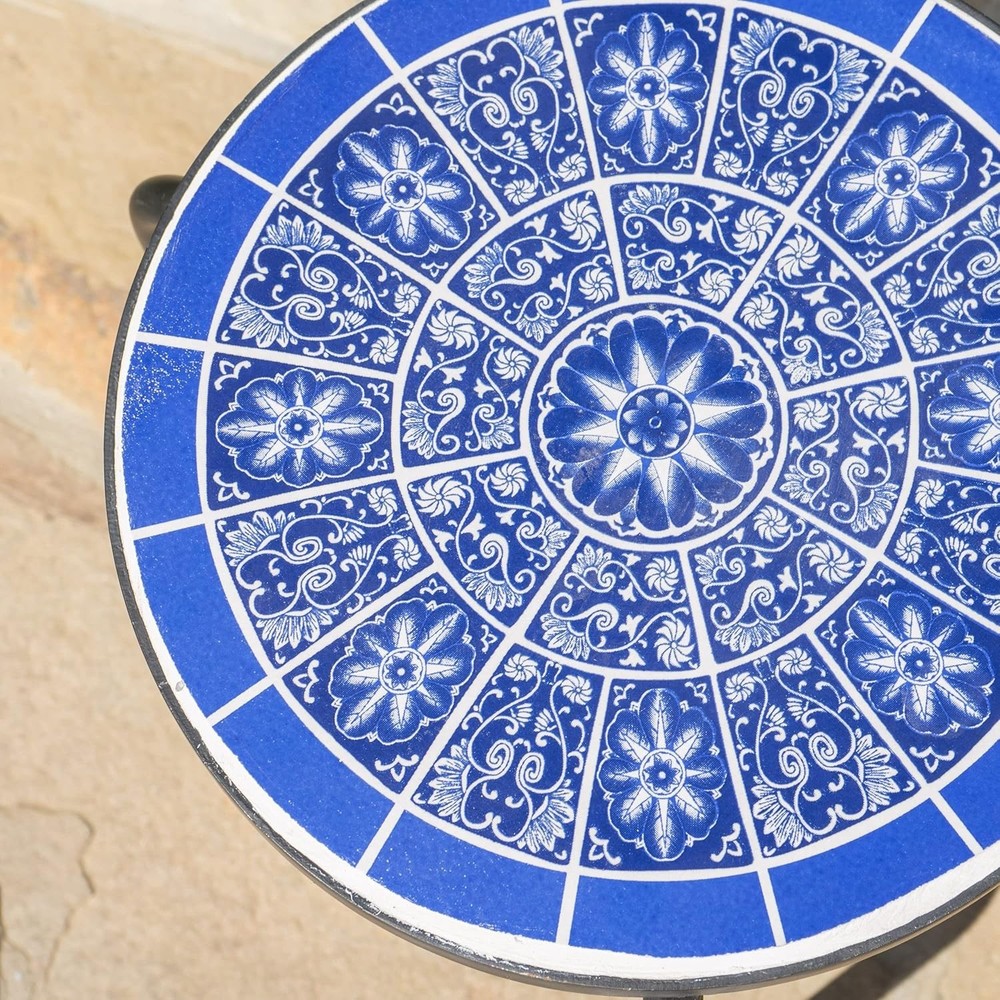 Versatile Ceramic Tile Side Table with Iron Frame - Perfect for Outdoor Decor