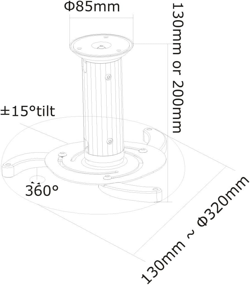 Newstar BEAMER-C80WHITE Universal Projector Ceiling Mount, Height Adjustable (8-