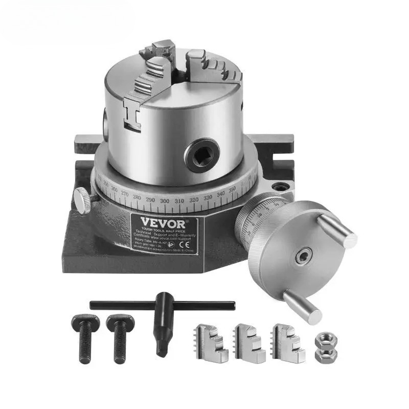 Milling Rotary Table 4''/ 100 Mm, Horizontal Vertical Model with 3-Jaw Chuck