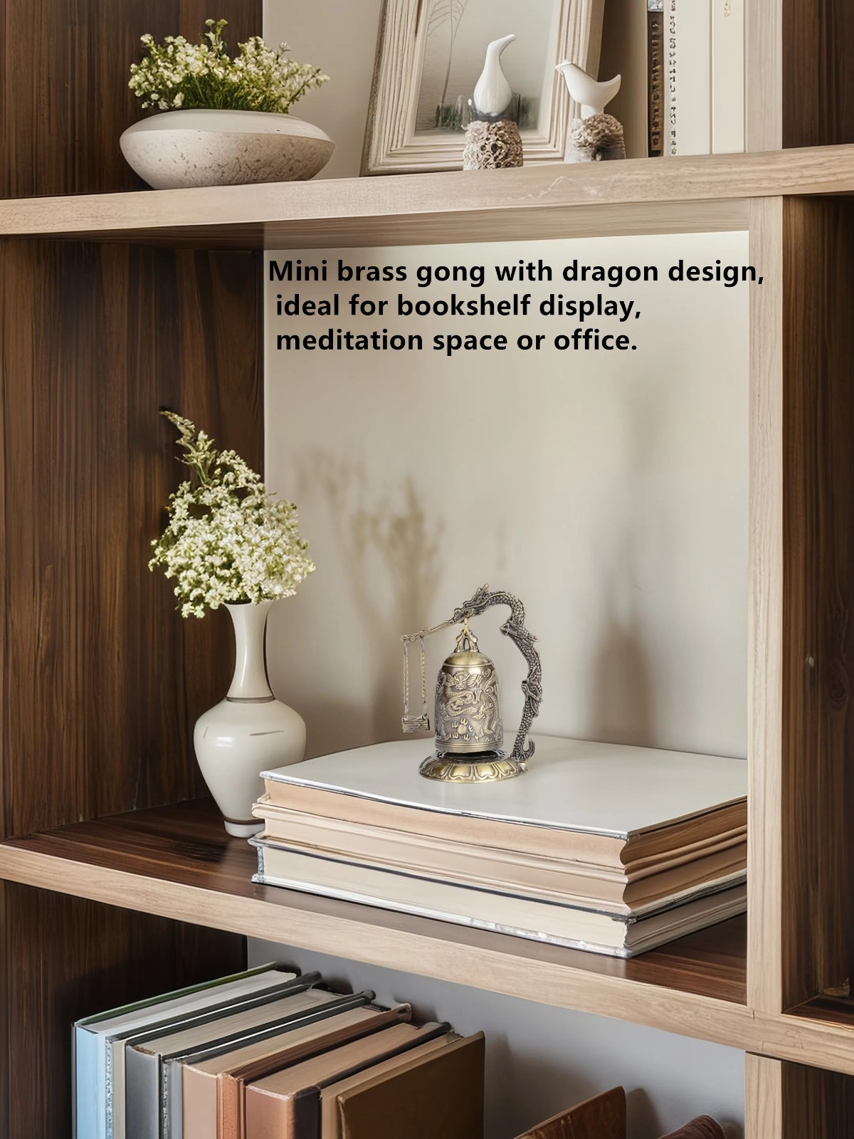 Asian Brass Dragon Gong Mini Desk Gong Meditation Bell Buddhist Gift Decor