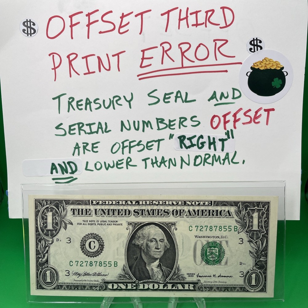OFFSET THIRD PRINT /Misaligned Overprint ERROR Serial #’s & Treasury Seal “AU”💰