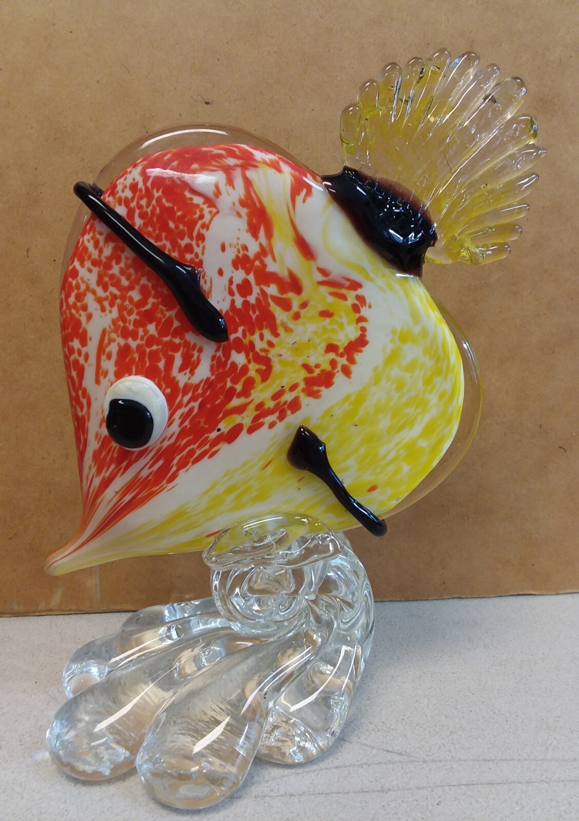 VINTAGE MURANO Glass Sculpture Colorful TROPICAL FISH on Pedestal FUNNY EYES