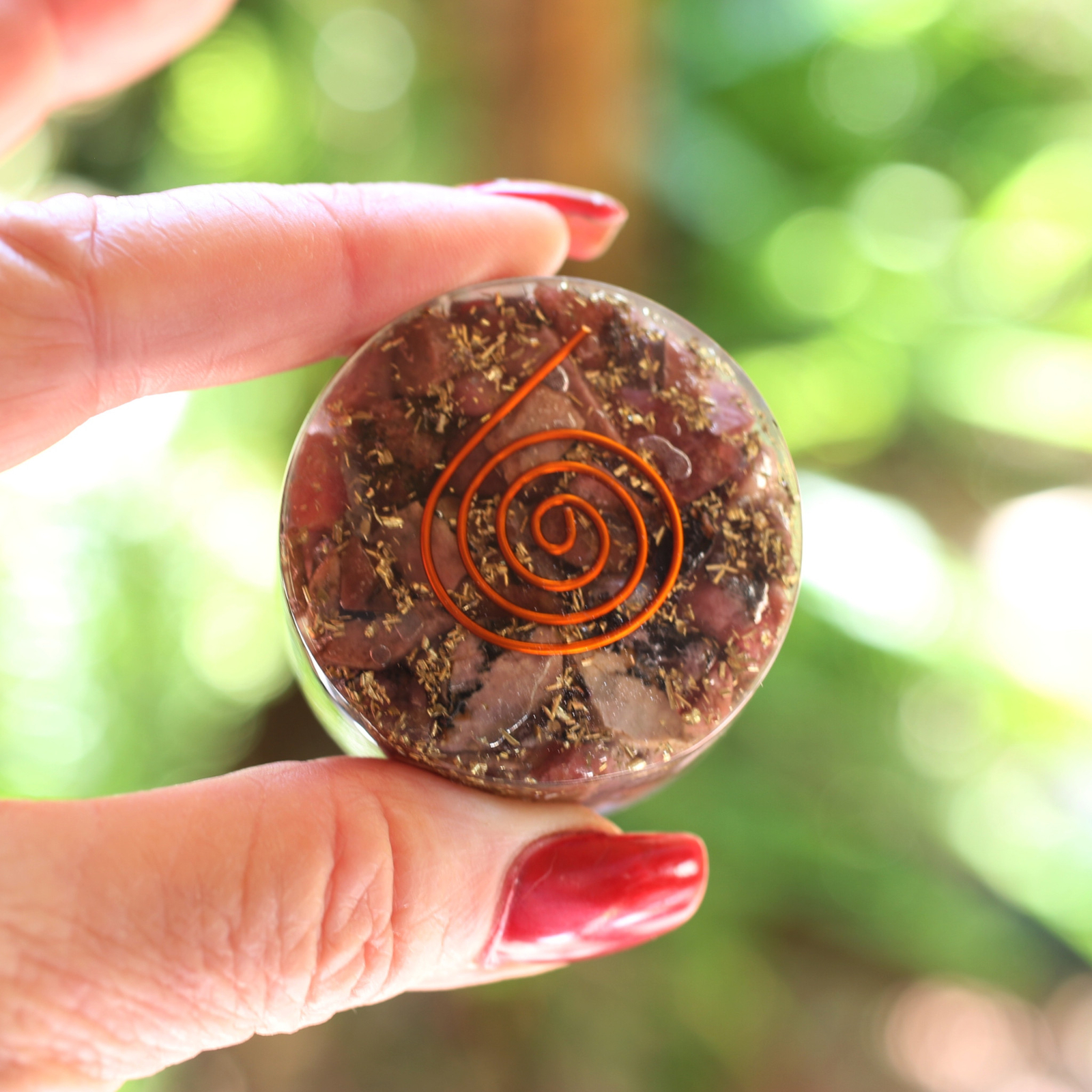 Natural Raw Rhodonite Orgone Tower Buster 1.75 Inch 5g & EMF Protection