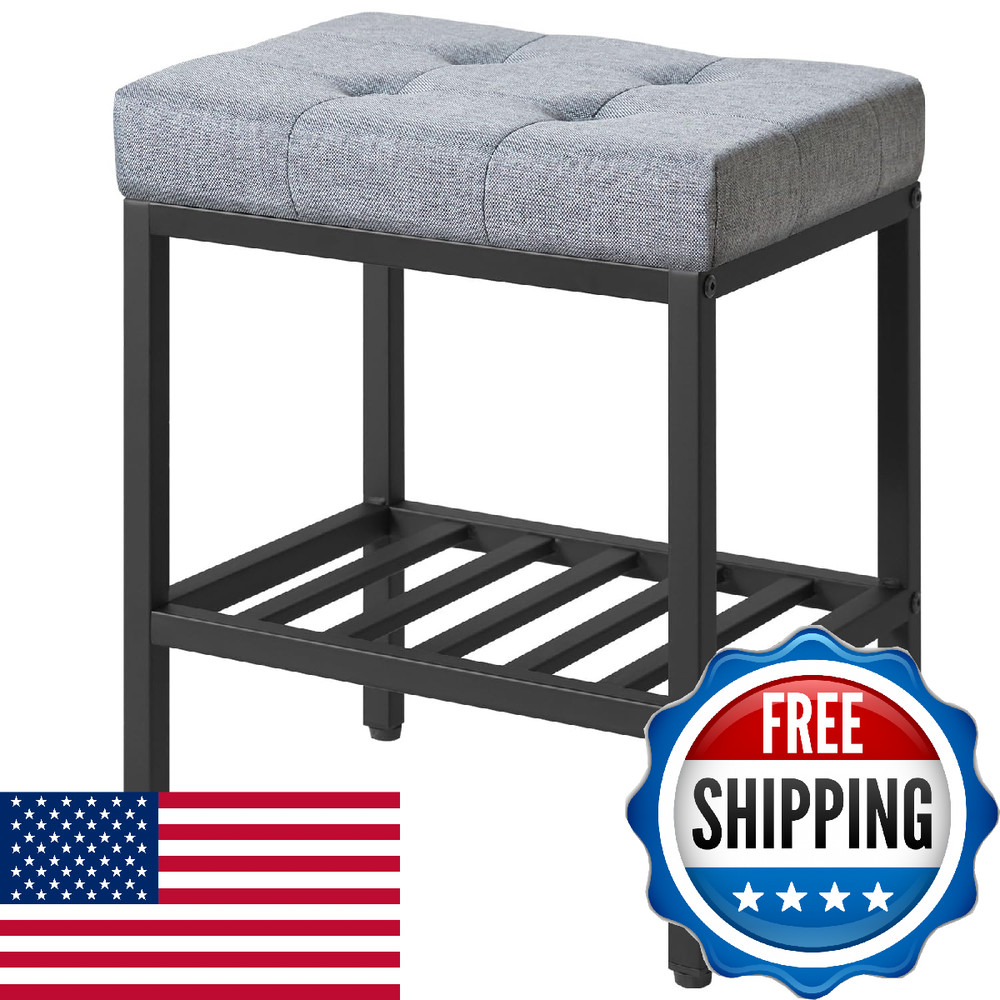 IBUYKE Rectangular Makeup Stool with Adjustable Feet and Storage Space, Footrest