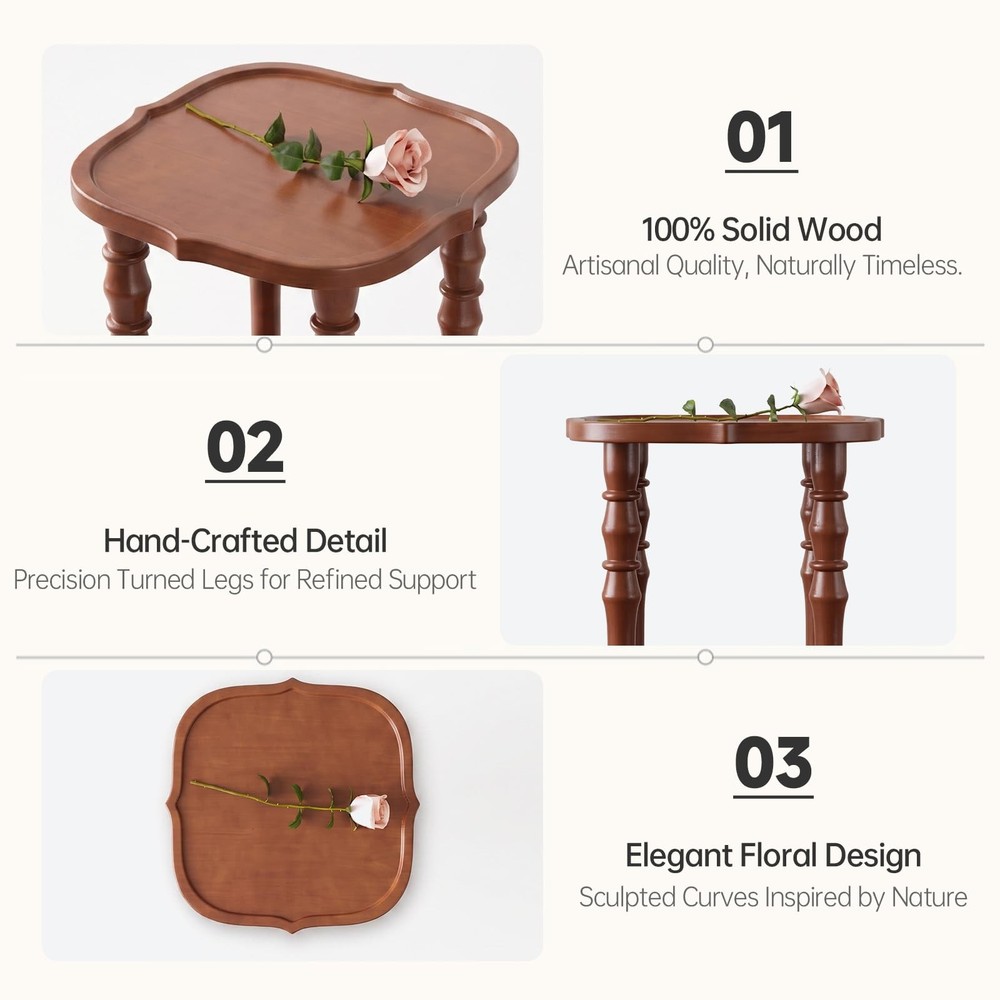 100% Solid Wood Side Table, Vintage 2-Tier Small Round End Table, Nightstand ...