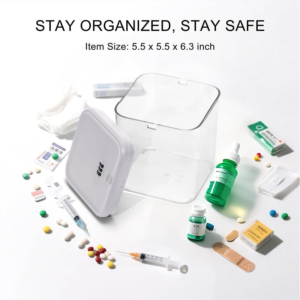 Houlacove Clear Security Lockable Box with Combination Lock & Code for Pills,...