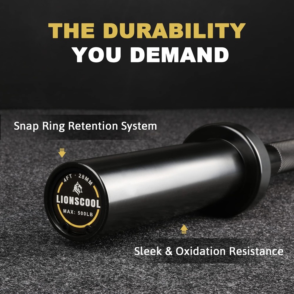 Premium 4ft Barbell (Black E-coating, 4FT, 500LBS)