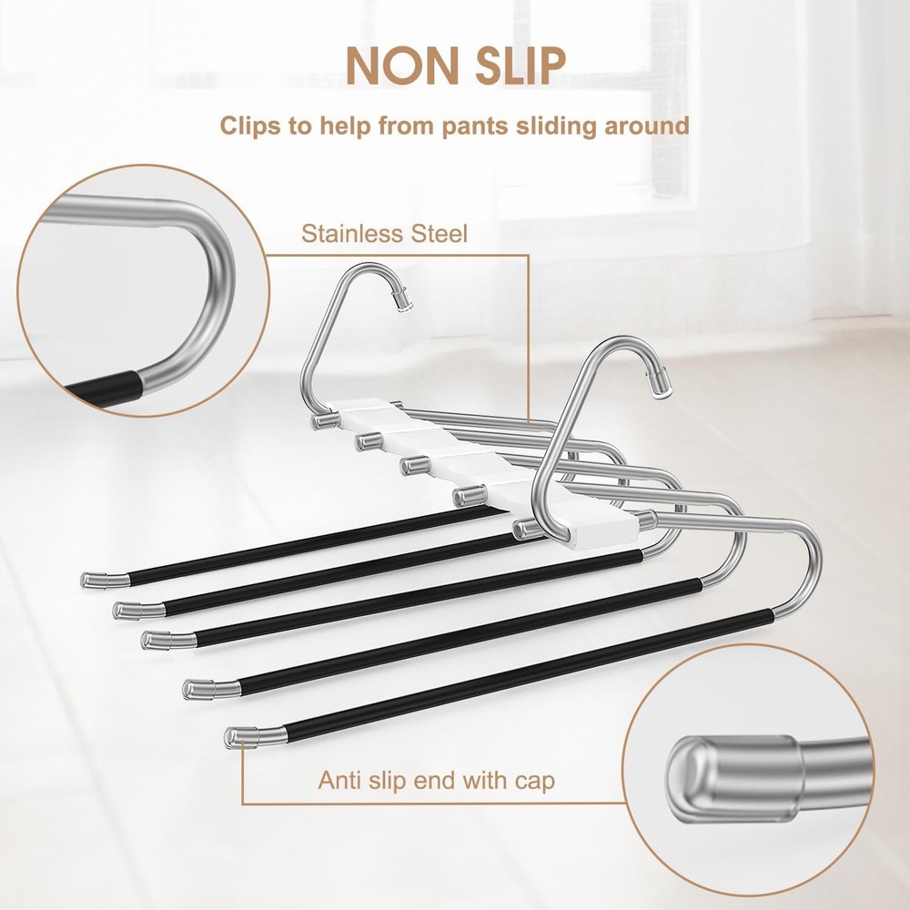 2 Pack Pants Hangers Space Saving, Anti-Slip Multi-Functional 2 Pack, White