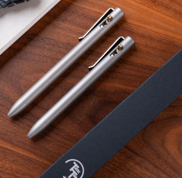 Tactile Turn Switch Pen – Stonewashed  Titanium - Standard or Short -Made in USA