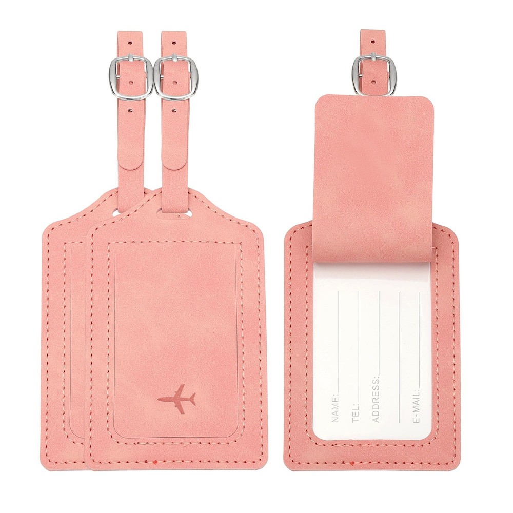 Suitcase Tags, Pink Leather Tags with Private Protection, 3 Pcs