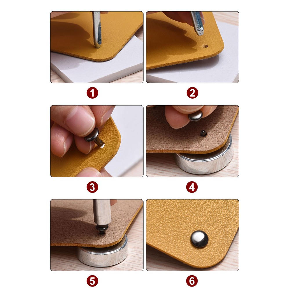 200 Sets Leather Rivets 6mm x 8mm with 3 Setter Tools Silver Tone
