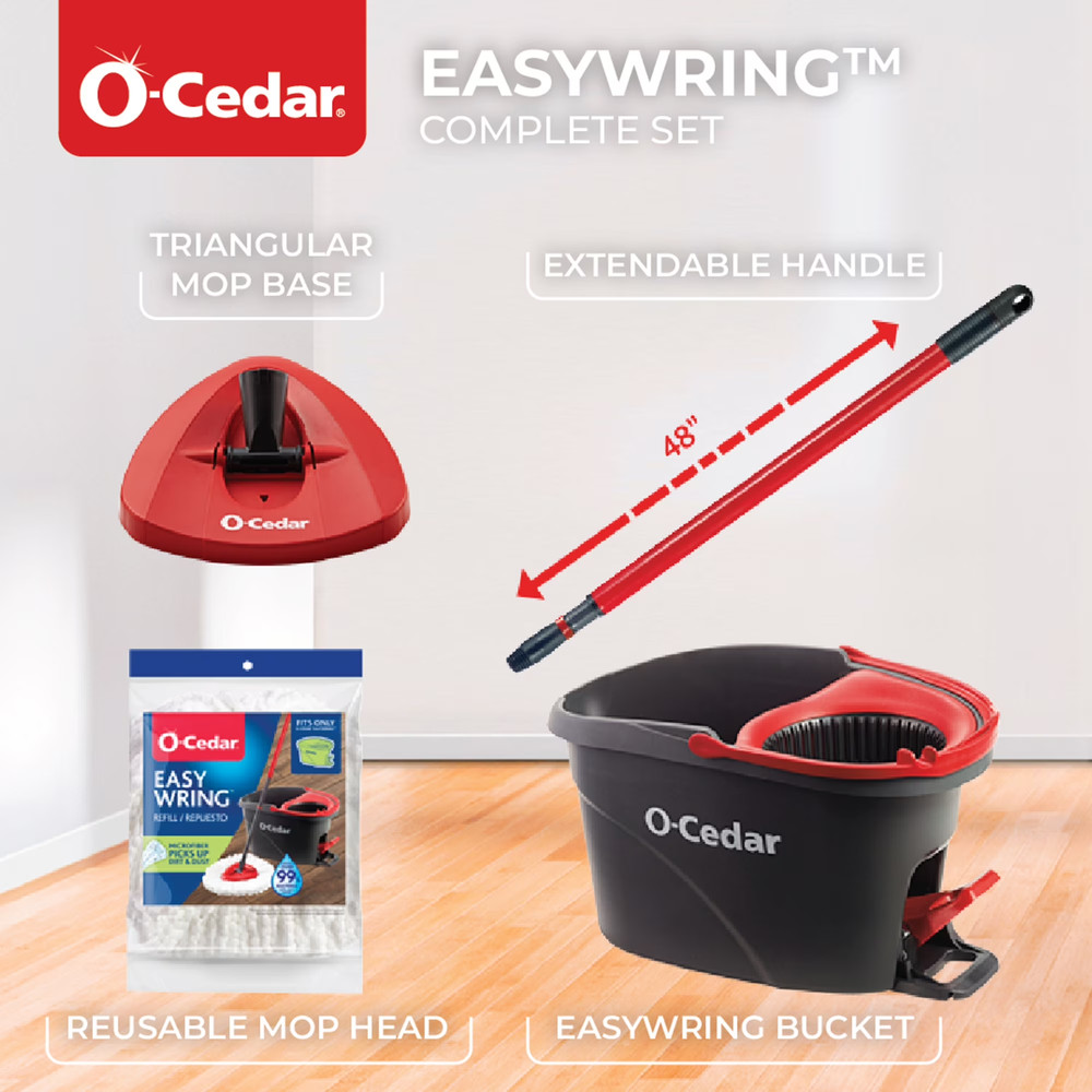 O-Cedar EasyWring Microfiber Spin Mop and Bucket System - Red
