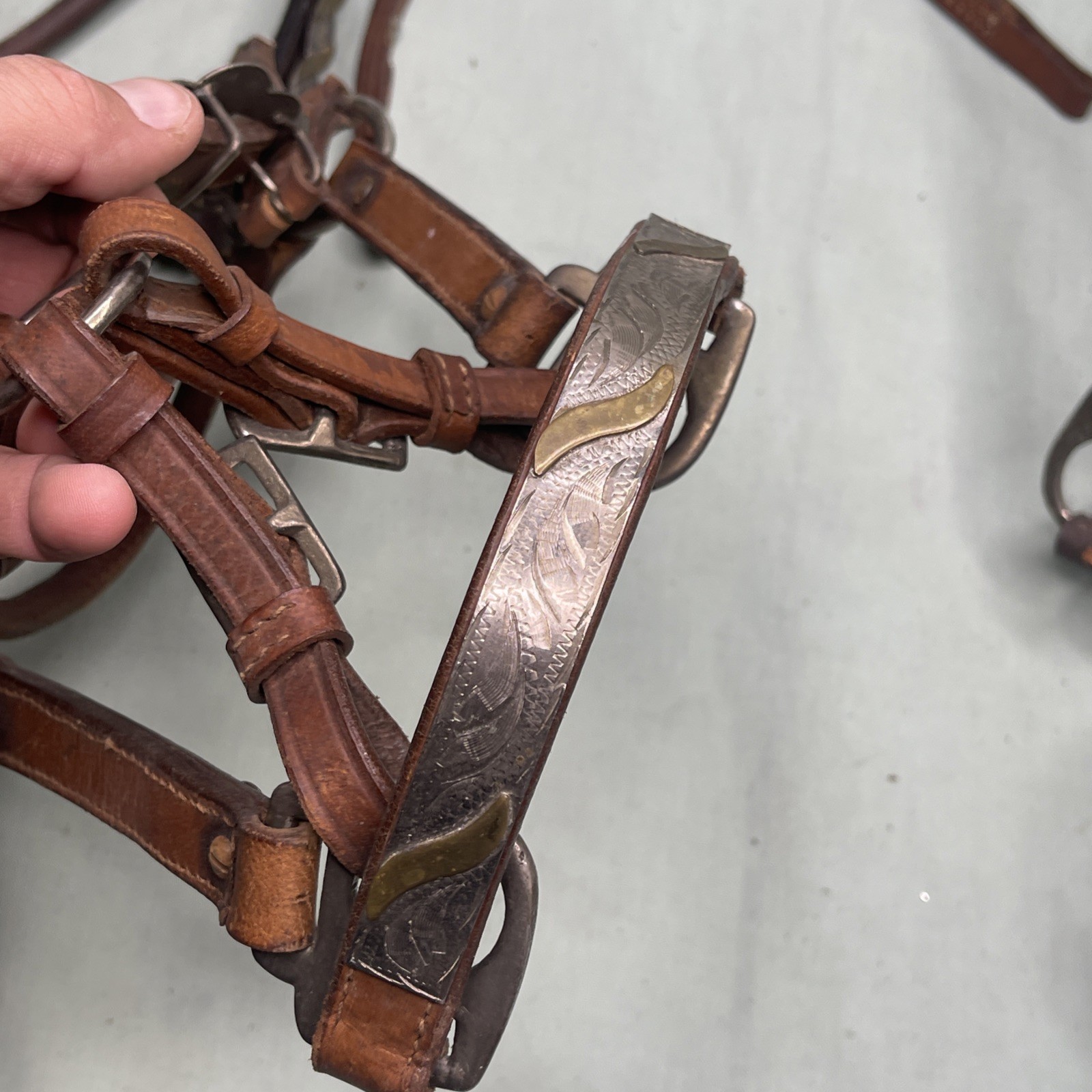 Vintage Western Silver Overlay Headstalls Lot 4 Engraved Horse Bridles Tack